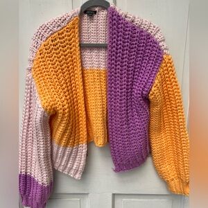 Chunky knit color block cropped cardigan